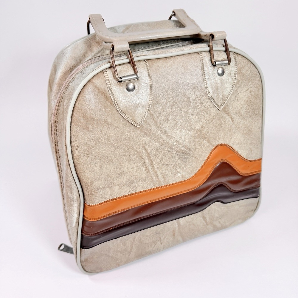 Vintage Brunswick Don Carter Bowling Bag 1970s Wave Stripe Brown Tan Retro